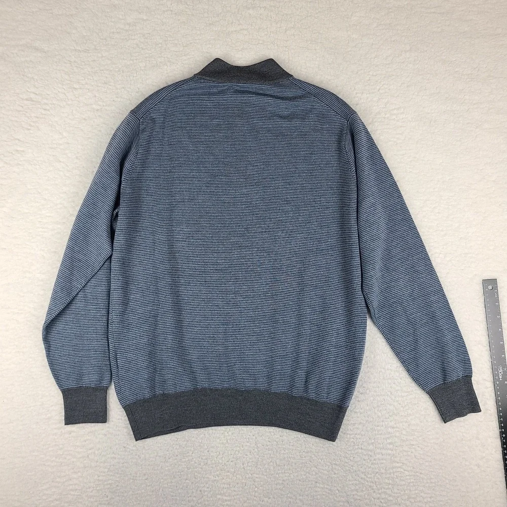Peter Millar Sweater Mens Large Blue Gray Knit Wool Quarter Zip MF19S63